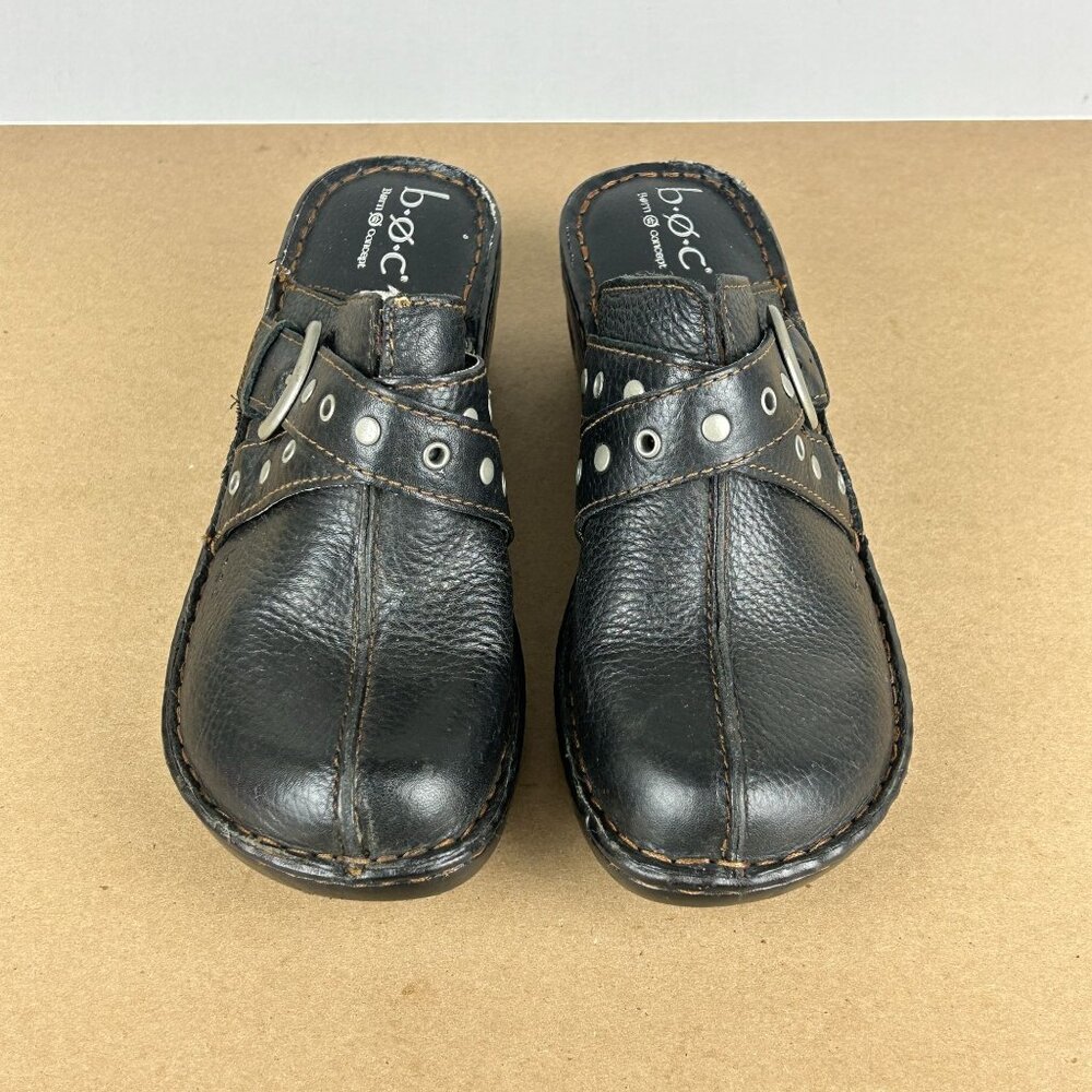 b.o.c. Born Concept Leather Mules Womens 8 Black Buckle Comfort Casual - Picture 2 of 10